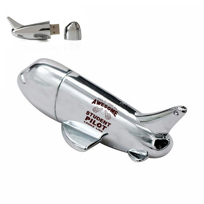 Student aviation design on durable metal casing airplane-shape USB drive.