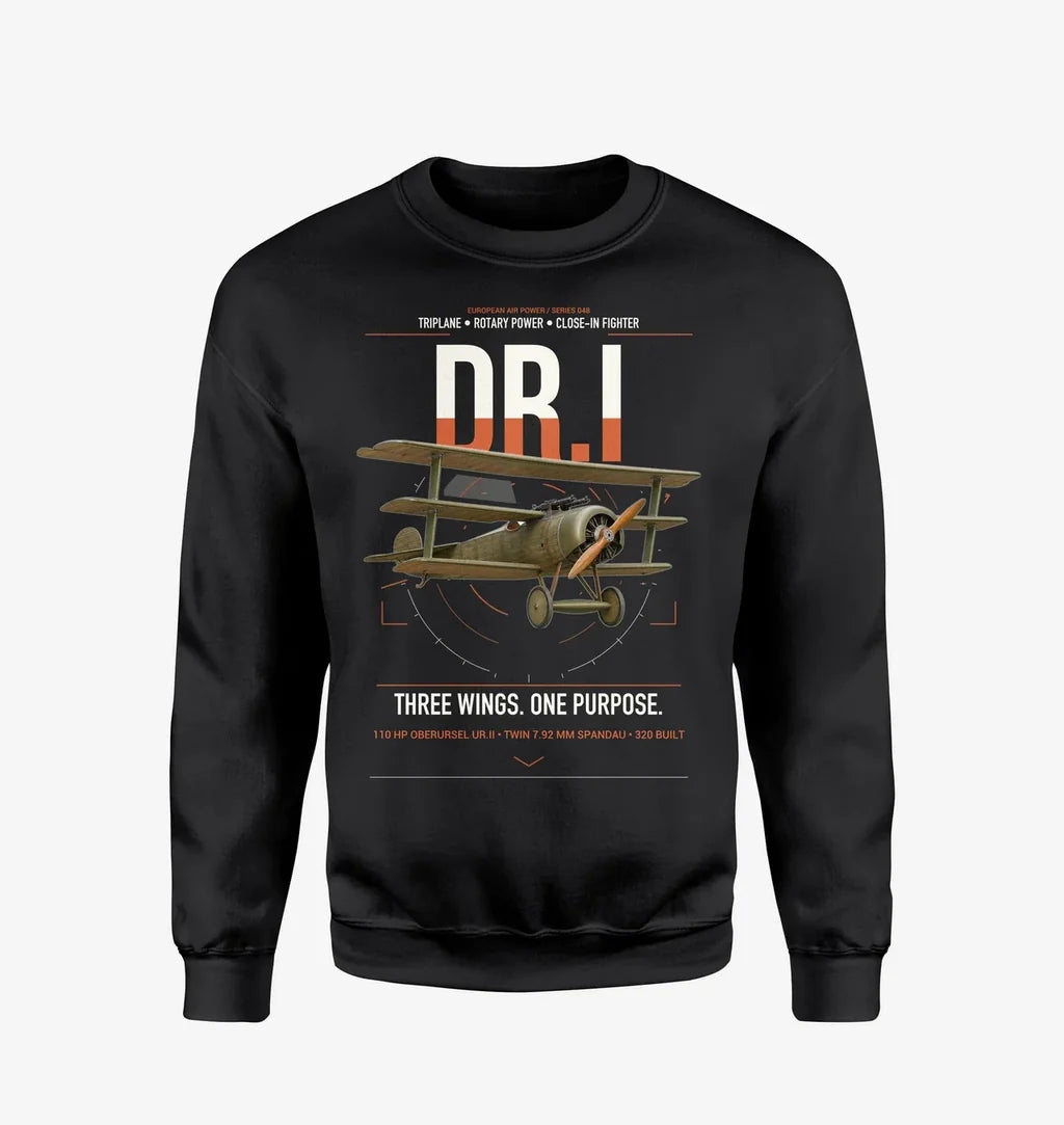Fokker Dr.I design on black sweatshirt