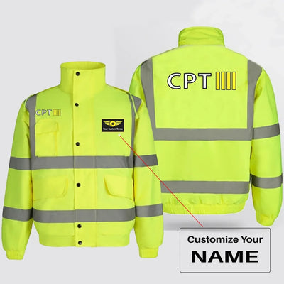 CPT & 4 Lines aviation design printed on insulated shell with high-visibility reflective panels reflective winter jacket.