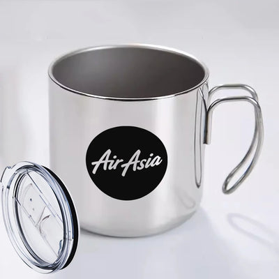 AirAsia aviation design on portable mug, vacuum-insulated double-wall.
