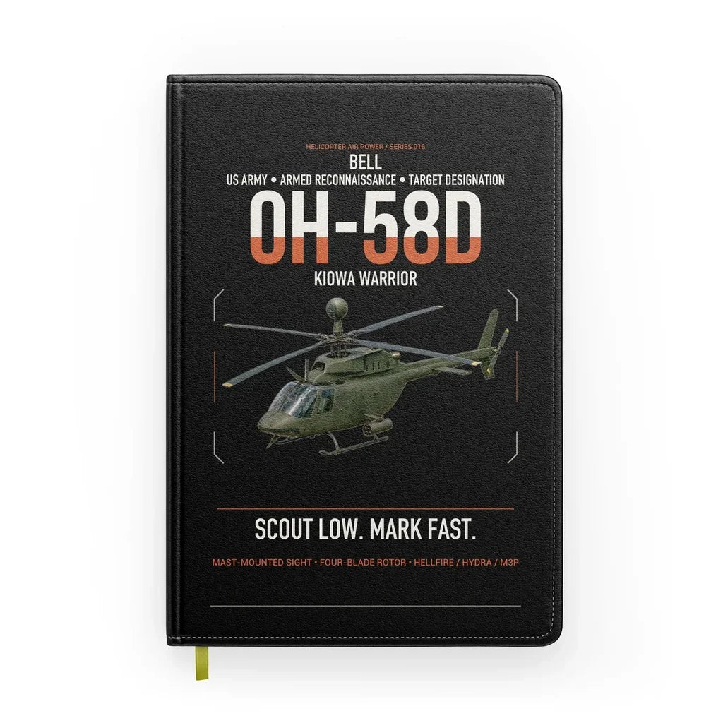 Bell OH-58D Kiowa Warrior design on black notebook