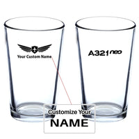 Thumbnail for A321neo & Text Beer & aviation design on beer water glass, versatile drinkware.