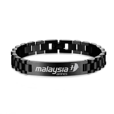 Malaysia Airlines aviation chain bracelet, stainless steel body with engraved detail.