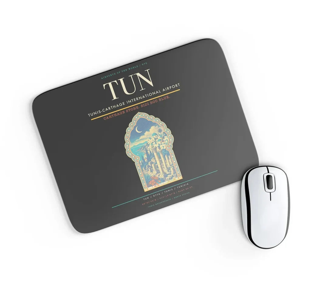 Tunis-Carthage International Airport (TUN) design on black rectangle mouse pad