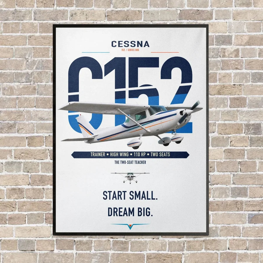 Cessna 152 vertical canvas print - framed - white background
