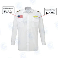 Thumbnail for Custom Flag & Name with EPAULETTES (Badge 3) aviation design printed on crisp poplin cotton long-sleeve pilot shirt.