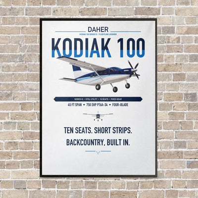 Daher Kodiak 100 Series III vertical canvas print - framed - white background