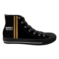 Thumbnail for Born To Fly 2 Lines Long Canvas Shoes (Women) aviation design on durable canvas women's canvas shoes.