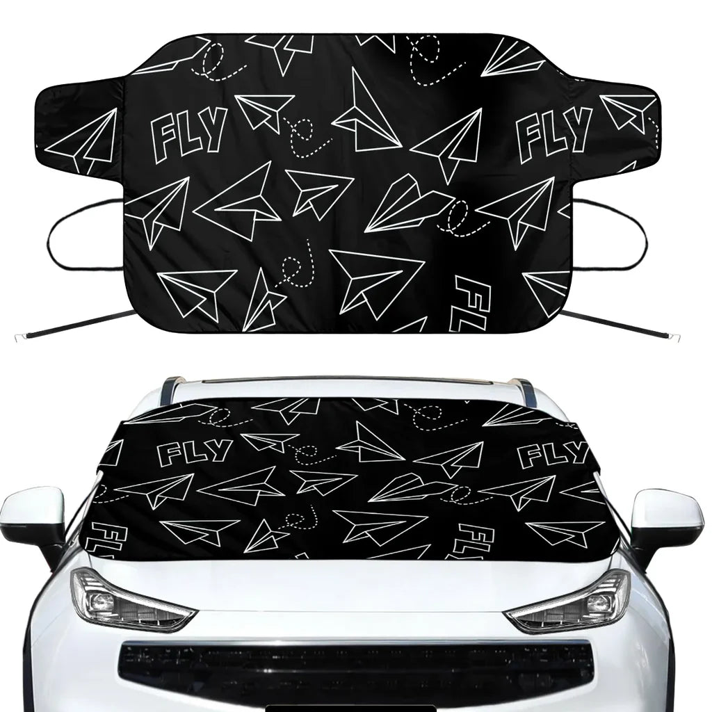 Paper Airplane & Fly Black Car aviation design on car windshield cover.