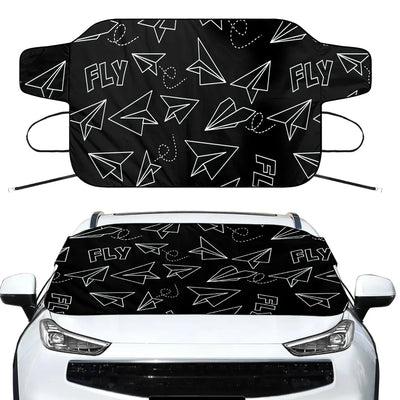 Paper Airplane & Fly Black Car aviation design on car windshield cover.
