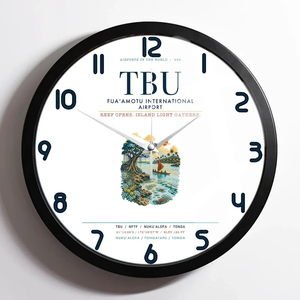 Fuaʻamotu International Airport (TBU) design on white framed wall clock