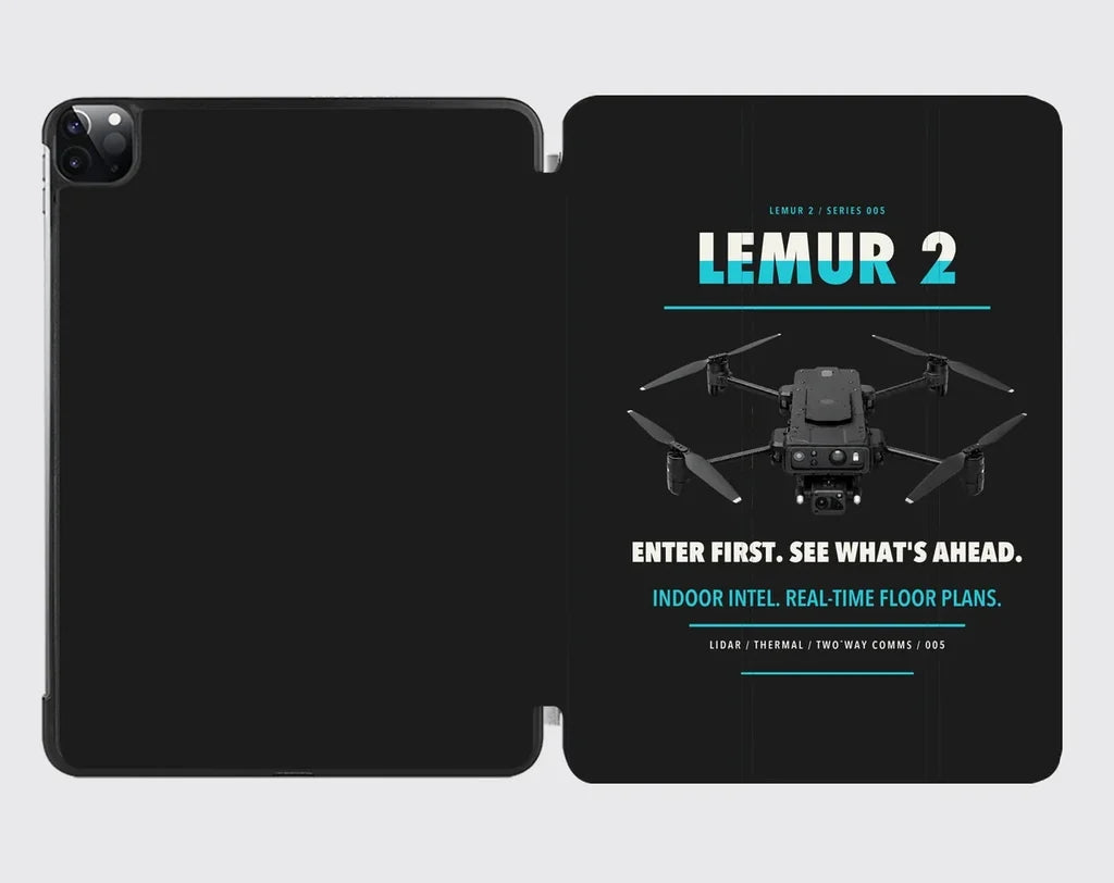 BRINC LEMUR 2 design on black ipad tablet case