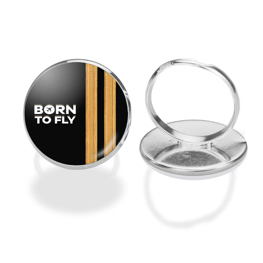 Born To Fly & Pilot Epaulettes (2 Lines) aviation ring in stainless steel.