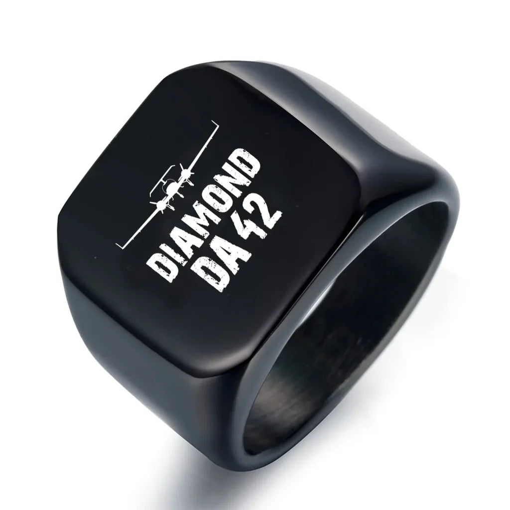 Diamond DA42 & Plane aviation ring in stainless steel.