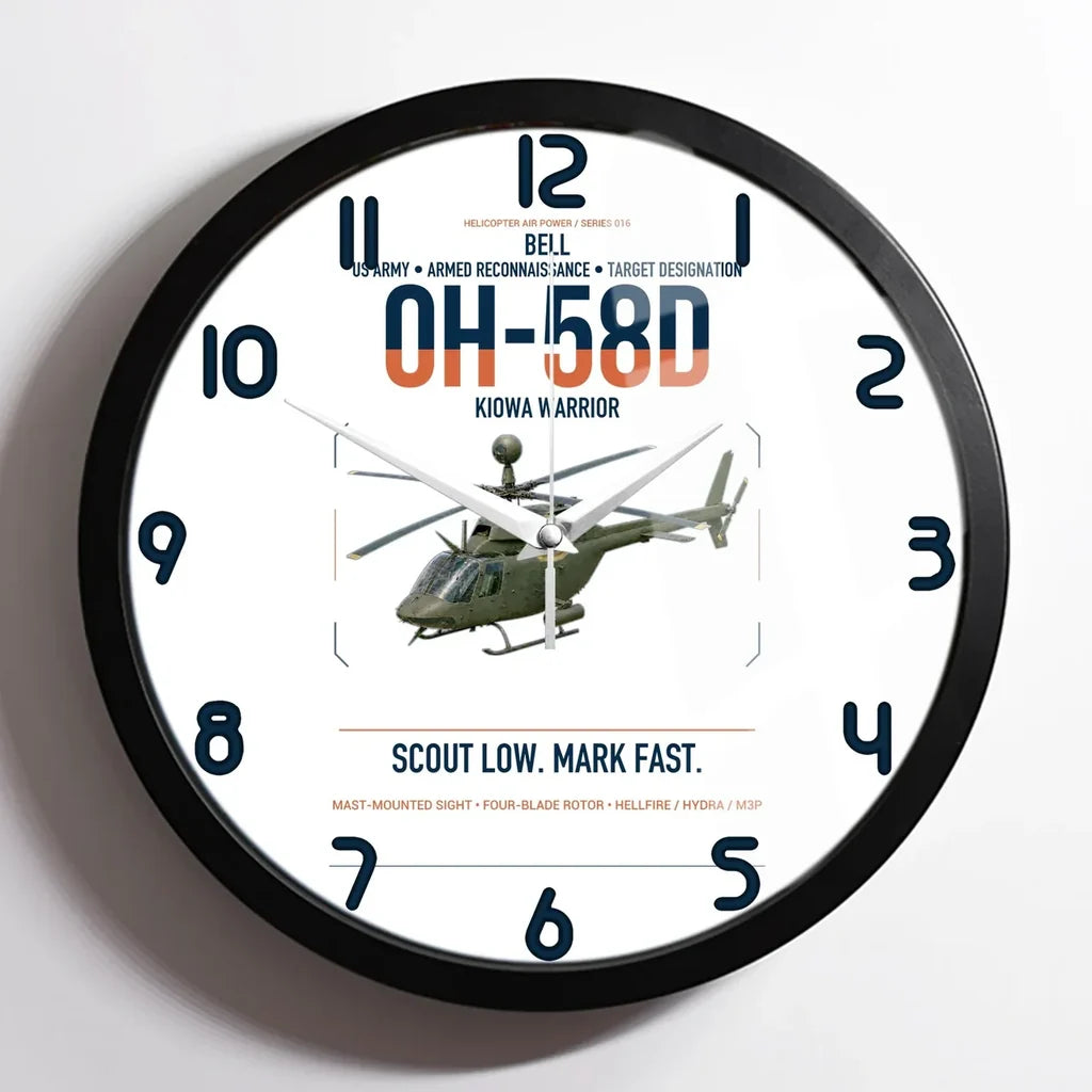 Bell OH-58D Kiowa Warrior design on white framed wall clock