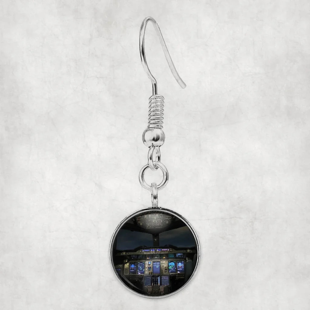 Airbus A380 Cockpit aviation earrings, hypoallergenic alloy body with engraved detail.
