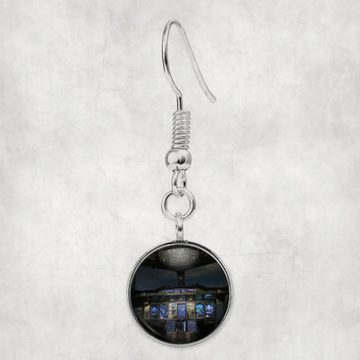 Airbus A380 Cockpit aviation earrings, hypoallergenic alloy body with engraved detail.