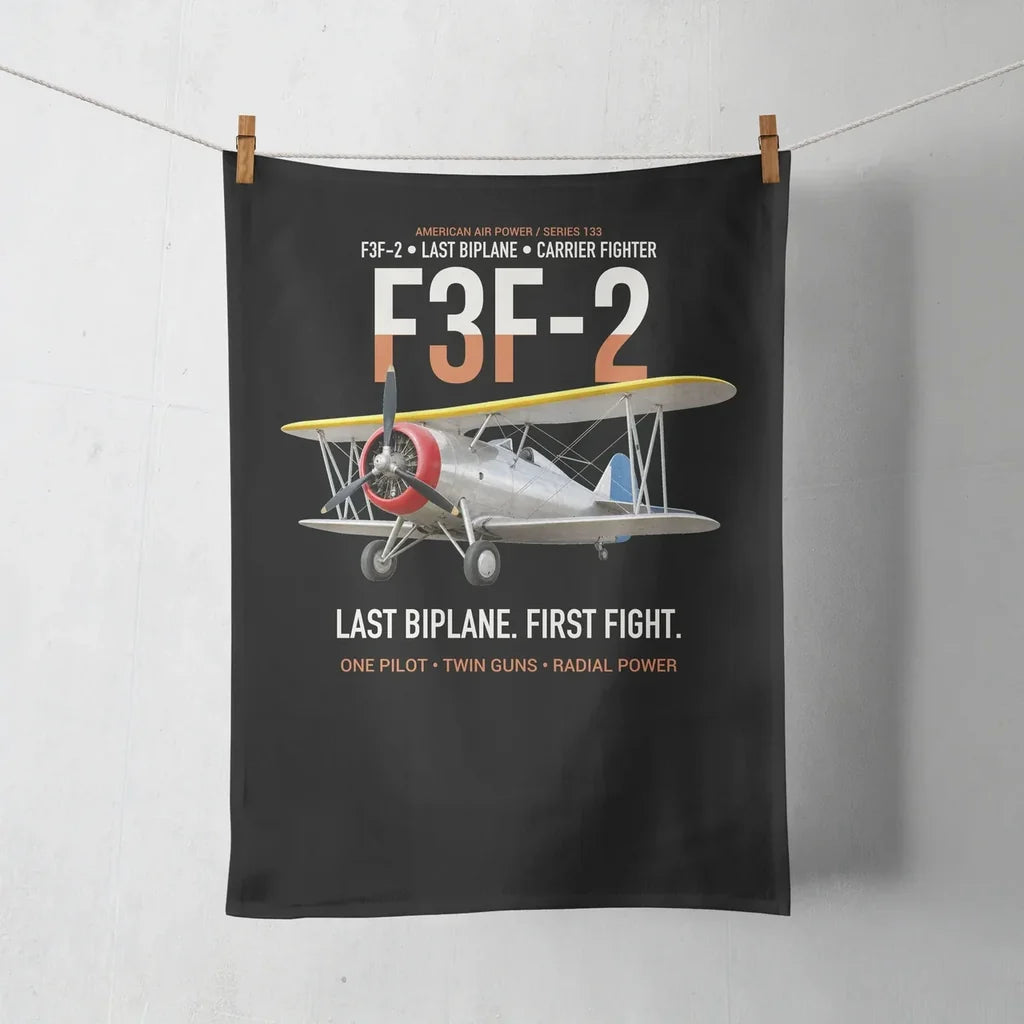 F3F-2 Last Biplane First Fight design on black towel