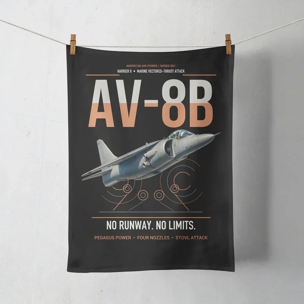 AV-8B Harrier II design on black towel