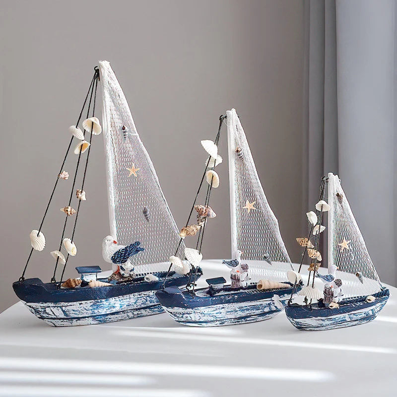 Side view of Shell SeabirdsMarine Nautical Wooden Sailboat Model Ornament aviation model ship in diecast metal or wood with d.