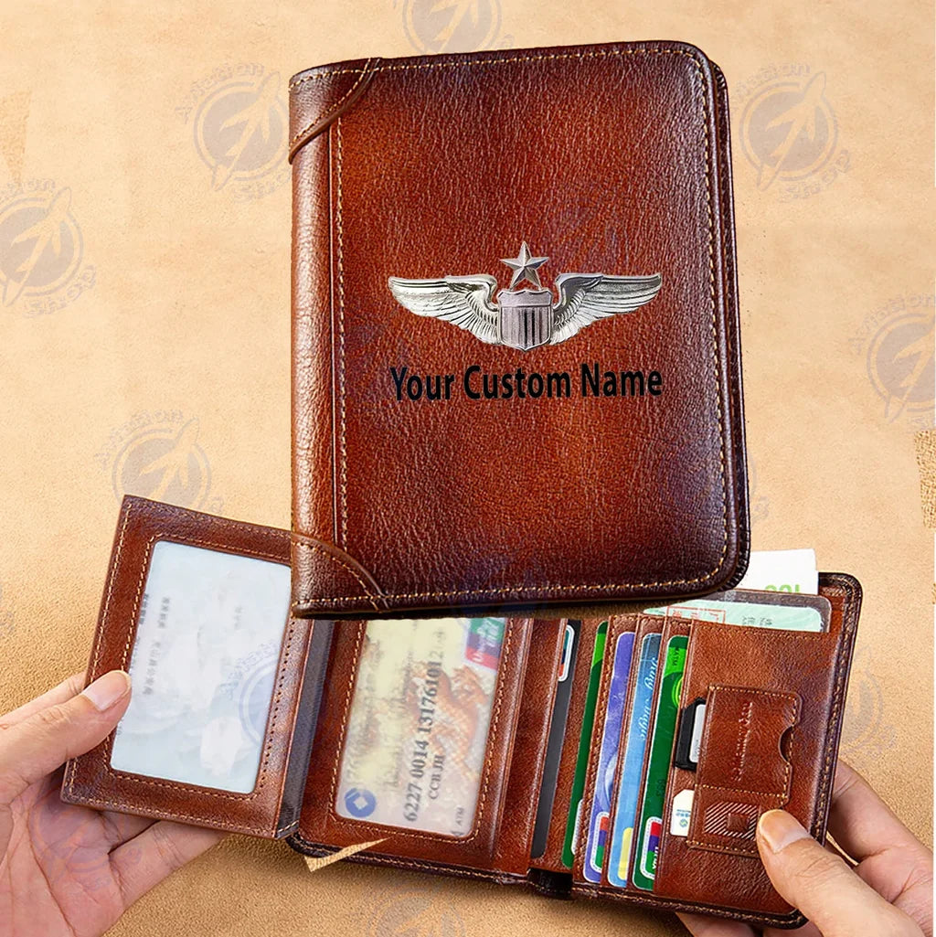 Custom Name (US Air Force & Star) aviation print leather wallet, leather.