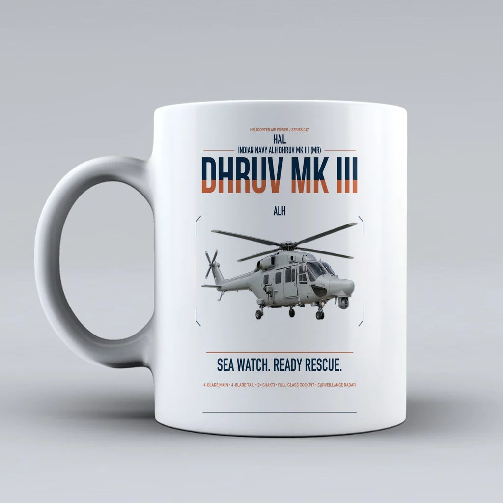 HAL ALH Dhruv Mk III design on white ceramic mug, double-side print
