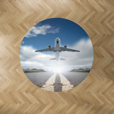 Taking Off Aircraft Carpet & Floor Mats (Round) aviation print round carpet floor mat, durable carpet pile with non-slip back.