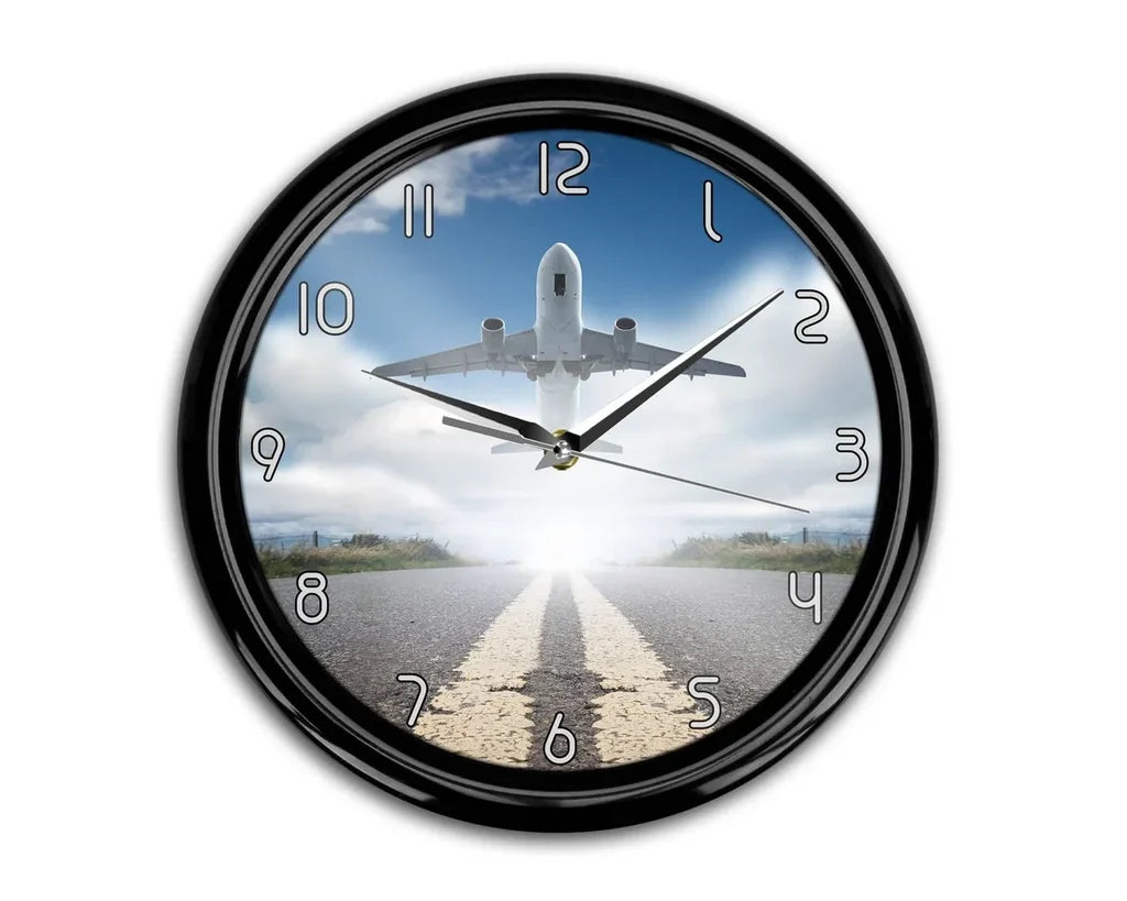 Taking Off aviation themed wall clock, premium wood and metal.