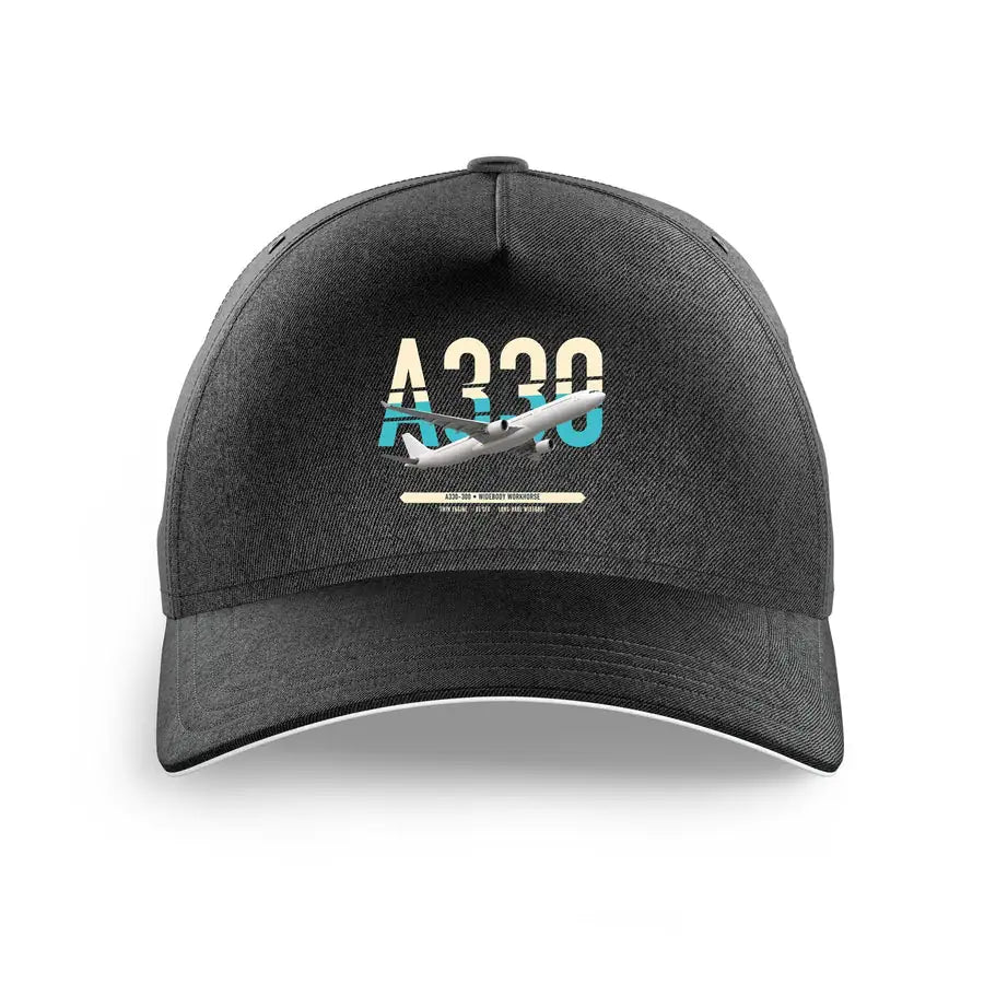 Airbus A330-300 design on black printed hat