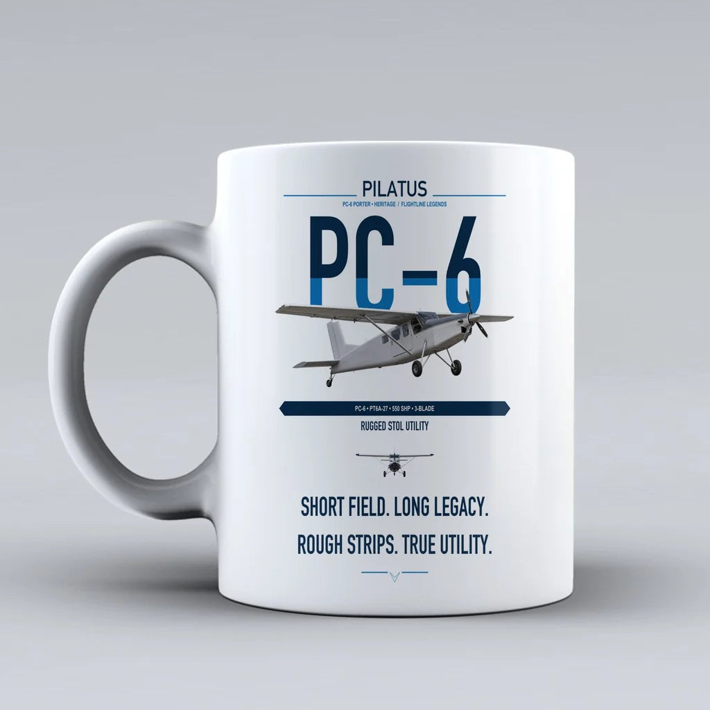 Pilatus PC-6 Porter design on white ceramic mug, double-side print