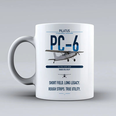 Pilatus PC-6 Porter design on white ceramic mug, double-side print