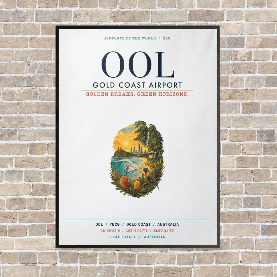Gold Coast Airport OOL vertical canvas print - framed - white background