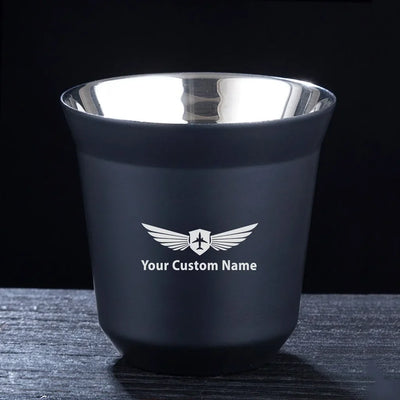 Custom Name (Badge 2) aviation design on double-wall coffee mug, vacuum-insulated double-wall.
