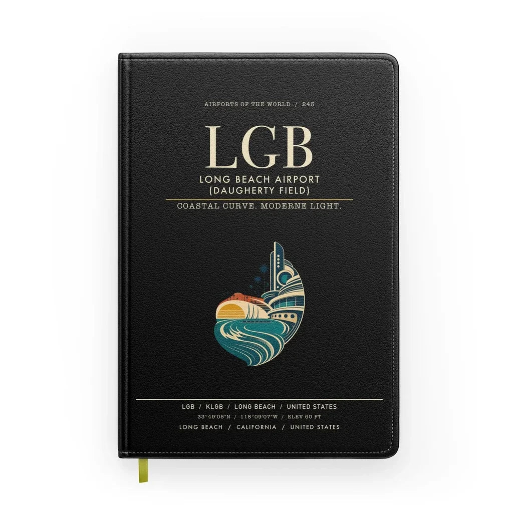 Long Beach Airport (Daugherty Field) (LGB) design on black notebook