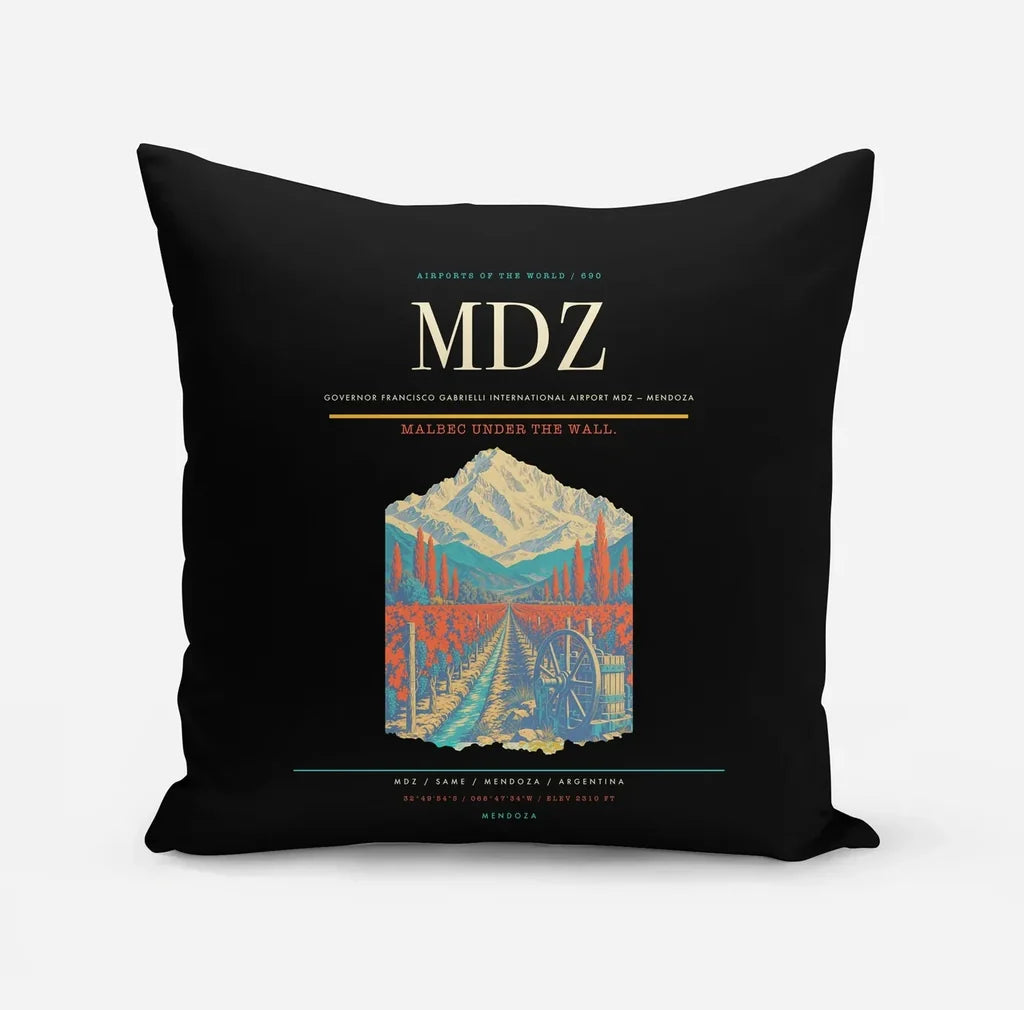 Governor Francisco Gabrielli International Airport (MDZ) design on black pillow