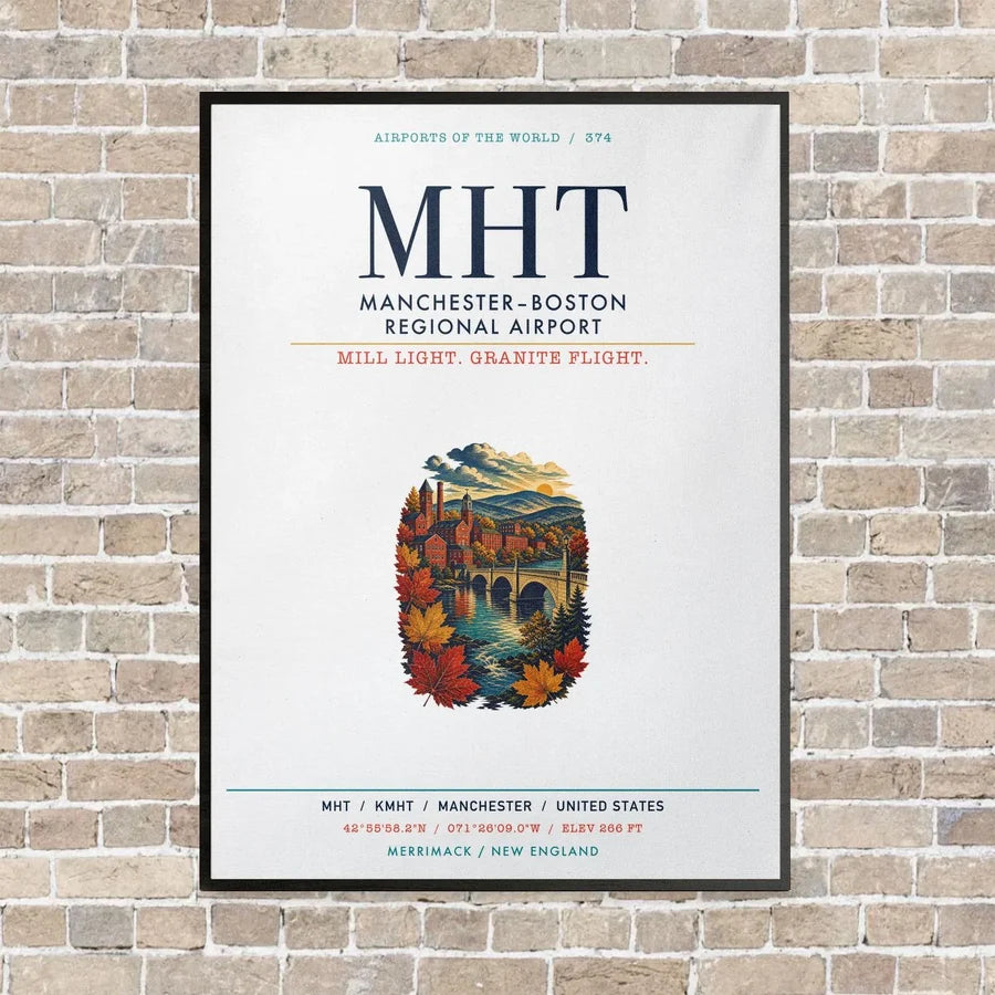 Manchester–Boston Regional Airport MHT vertical canvas print - framed - white background