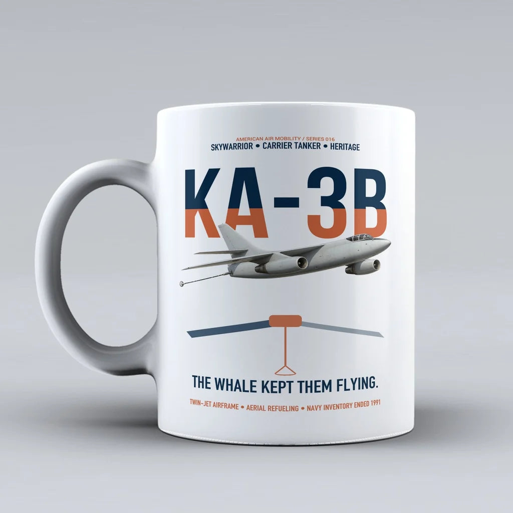 KA-3B Skywarrior design on white ceramic mug, double-side print