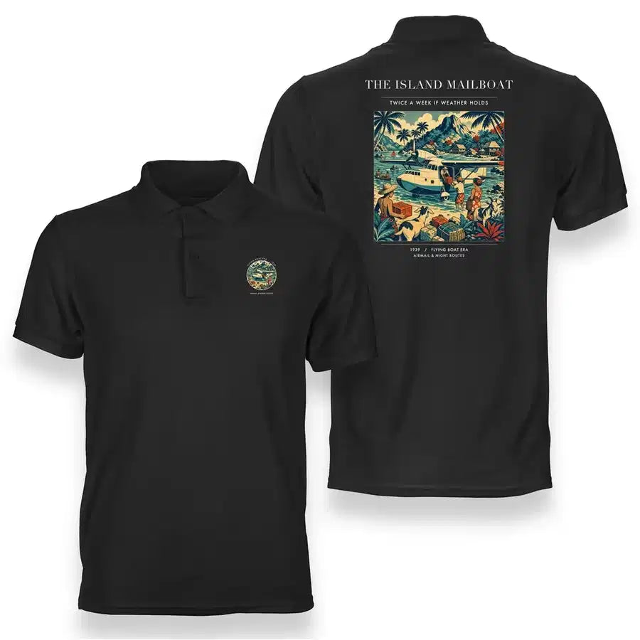 VINTAGE G4065 - The Island Mailboat - Double-Side Polo T-Shirt design on black