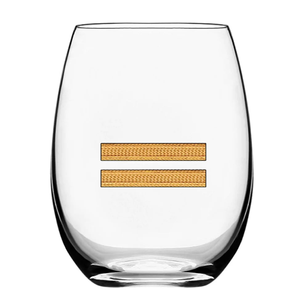 Golden Pilot Epaulettes 2 Lines Water & Drink aviation design on water glass, crystal-clear premium glassware.
