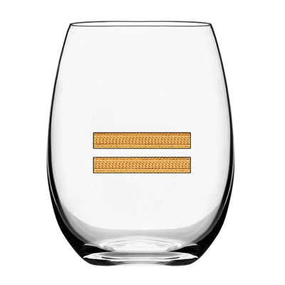 Golden Pilot Epaulettes 2 Lines Water & Drink aviation design on water glass, crystal-clear premium glassware.
