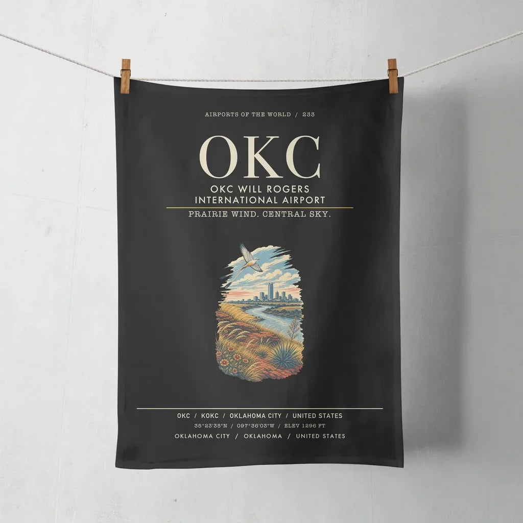 OKC Will Rogers International Airport (OKC) design on black towel