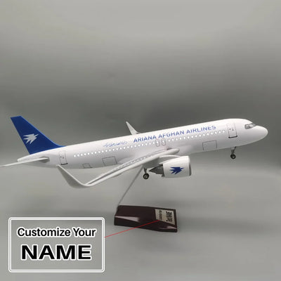 Side view of Ariana Afghan Airlines Airbus A320neo Airplane Model (47CM) aviation LED model airplane in diecast metal with LE.