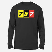 Thumbnail for Flat Colourful 757 Long-Sleeve aviation design printed on soft cotton long-sleeve T-shirt.
