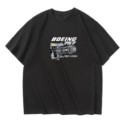 Boeing 757 & Rolls Royce Engine (RB211) aviation design printed on soft cotton relax-fit T-shirt.