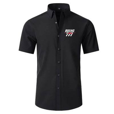 Amazing Boeing 777 Short Sleeve aviation design printed on soft cotton 2D-printed shirt.