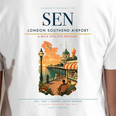 London Southend Airport (SEN) double-side t-shirt design close-up cover