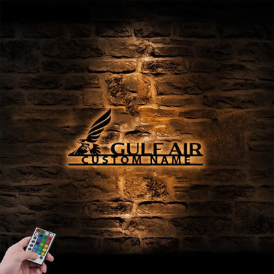 Gulf Air aviation design on durable metal with LED metal wall art.