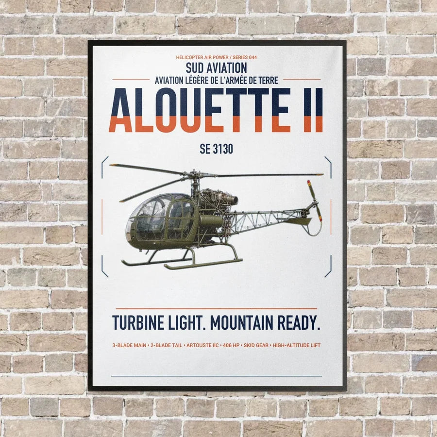 Sud Aviation SE 3130 Alouette II vertical canvas print - framed - white background