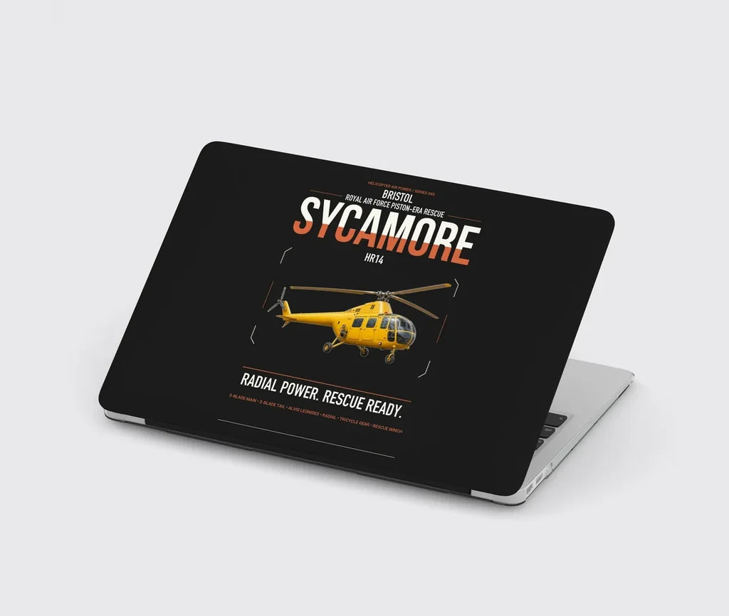 Bristol Sycamore HR14 design on black MacBook case