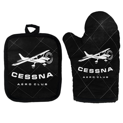 Cessna Aeroclub Kitchen Glove & Holder aviation design on durable fabric with insulated lining kitchen glove holder.